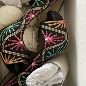 INC International Concepts Black Heels with Vibrant Embroidery